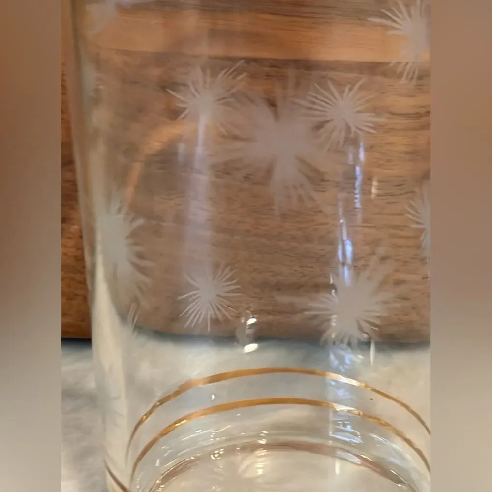 Vintage gold and clear etched starburst highball glass